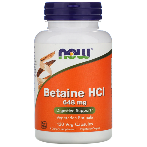 фотография Капсулы NOW Betaine HCl, 100 г, 120 шт., купить онлайн за 2389 рубл