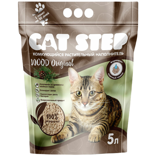 фотография Комкующийся наполнитель Cat Step Wood Original растительный, 5л, 1 шт., купить онлайн за 476 рубл