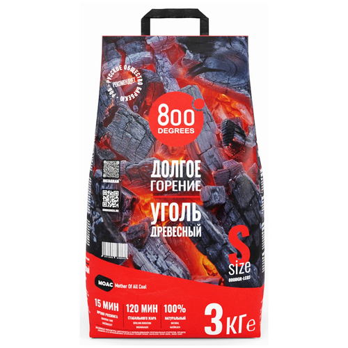 фотография 800 Degrees Уголь Lump Charcoal, 3 кг 16 л, , 1 шт., купить онлайн за 1090 рубл