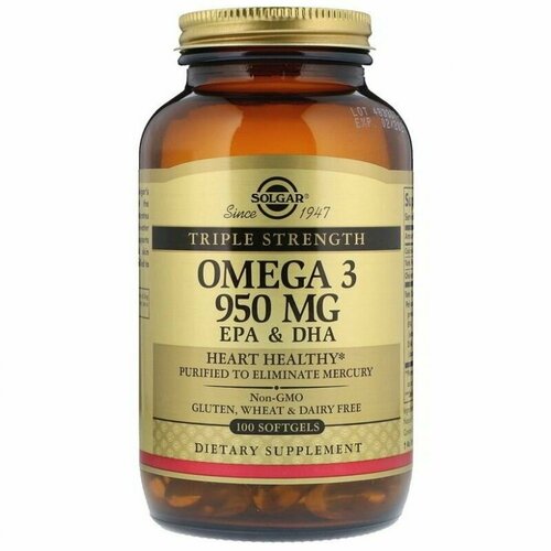 фотография Omega 3, Solgar, Омега 3, рыбий жир, 950мг,100 капсул, купить онлайн за 2810 рубл