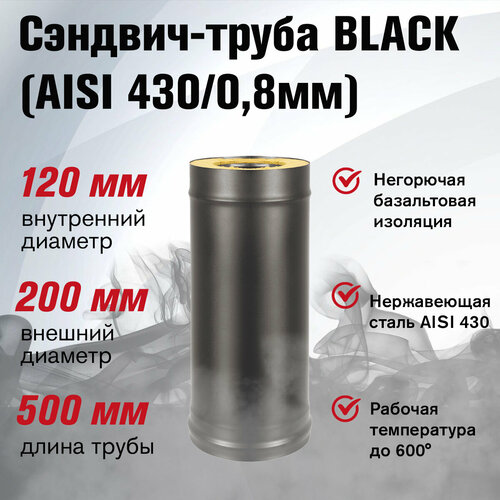 фотография Сэндвич-труба BLACK (AISI 430/0,8мм) L-0,5м (120x200), купить онлайн за 3671 рубл