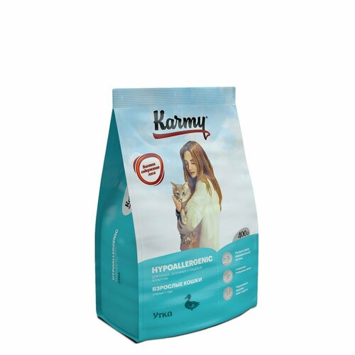 фотография Сухой корм для кошек Karmy Hypoallergenic Утка 400г, купить онлайн за 510 рубл