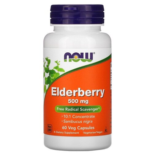 фотография Капсулы NOW Elderberry 500 мг, 80 г, 500 мг, 60 шт., купить онлайн за 1497 рубл