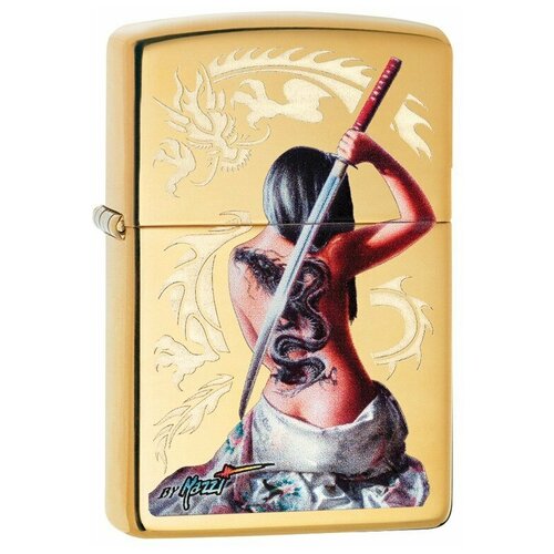 фотография Зажигалка Zippo Mazzi® с покрытием High Polish Brass, 29668 бензиновая, купить онлайн за 10530 рубл