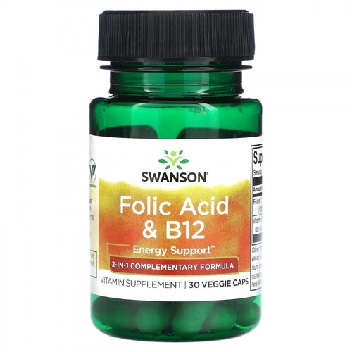 фотография Swanson Folic Acid & B12, 30 капс., купить онлайн за 578 рубл